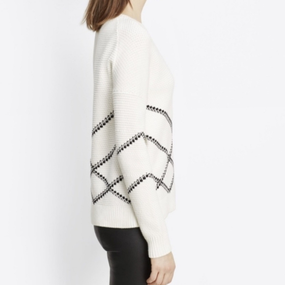 Vince White & Black Striped Cotton Long Sleeve Textured Knit Pull Over Sweater - Picture 4 of 13